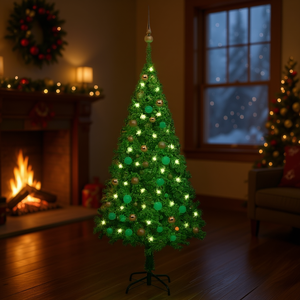 Árbol de Navidad Artificial de PVC Verde de 59.1 Pulgadas Preiluminado con Juego de Bolas, Luces Multicolores, Base para Interior, Ligero y Fácil de Transportar - Product Image 2