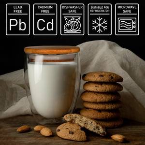 طقم أكواب شاي زجاجية مزدوجة الجدار بالجملة، أكواب قهوة زجاجية قابلة لإعادة الاستخدام مع غطاء من الخيزران، طقم قهوة وشاي - Product Image 3