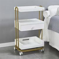 Chariot de luxe léger haut de gamme pour salon de beauté, gestion de la peau, chariot avec étagère de rangement en bois, chariot à outils en métal et en plastique