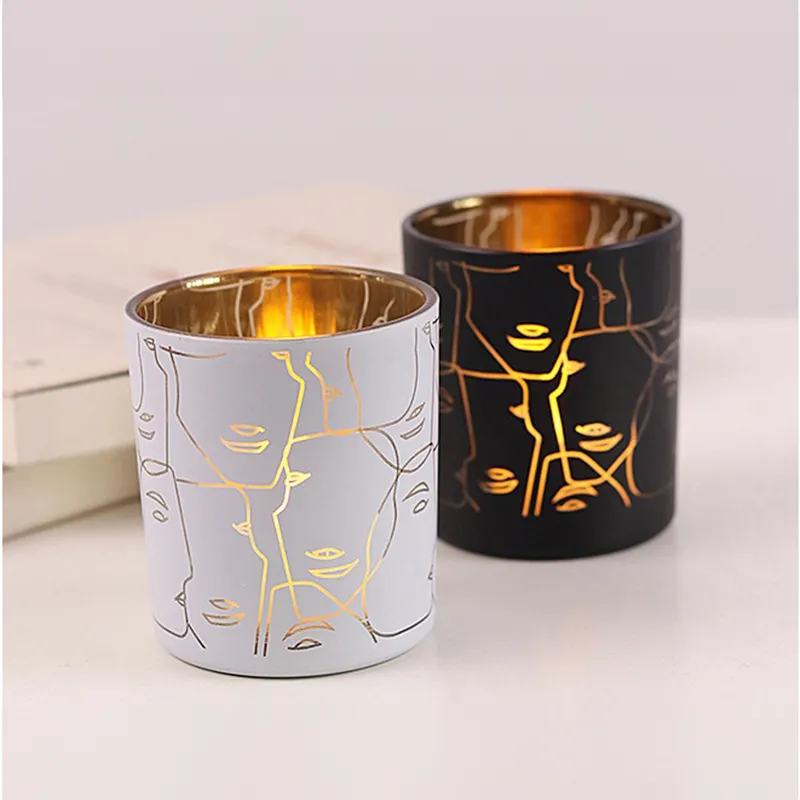 Ornamenti all'ingrosso decorazione della casa tazza di candela pittura astratta barattoli di candela elettrolitici barattolo di vetro di lusso per candele