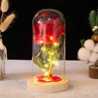 Rose en feuille d'or pour la fête des mères, directement de l'usine, sous cloche en verre acrylique avec lumière LED, décoration florale artisanale, cadeau écologique
