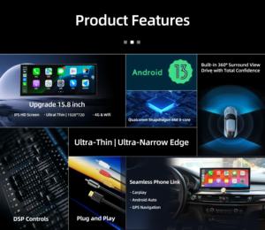Reproductor de DVD para Auto de 15.8 Pulgadas, Radio Android con Pantalla Táctil, Navegación GPS, Carplay para <span class=keywords><strong>BMW</strong></span> <span class=keywords><strong>X1</strong></span> F48 2016-2020 - Product Image 6