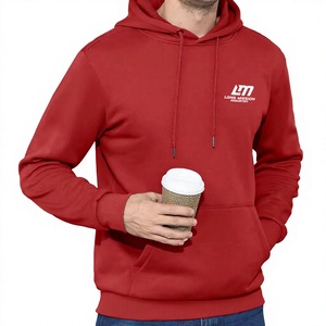 Sudadera con Capucha Roja para Hombre, 100% Algodón, Felpa, Casual, con Bolsillo Delantero, Logotipo Termotransferible, Forro Transpirable, Ropa de Invierno - Product Image 5