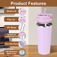 Logo personnalisé 600 ML 20OZ Gobelet isolé étanche sous vide à double paroi avec poignée couvercles en corde paille et gorgée pour voiture bureau