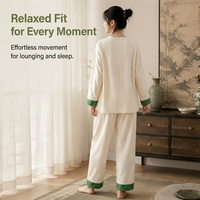 Pyjama en coton extensible jacquard de style chinois pour femmes, ensemble élégant rétro à manches longues, vêtements de détente à la mode