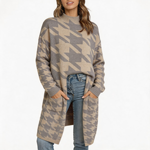 Suéter <span class=keywords><strong>de</strong></span> cuello alto YIYU, a la moda, con estampado a cuadros, tipo polo, precio <span class=keywords><strong>de</strong></span> fábrica, venta al por mayor, suéter largo para mujer - Product Image 1