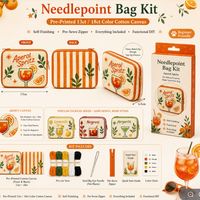 Kit de sac de voyage DIY FinishFlow Aperol Spritz Needlepoint, auto-finissable, en toile de coton imprimée avec fermeture éclair sur trois côtés, pour adulte