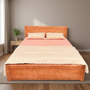 Japanese Oak Solid Panel <b>Bed</b> Home Furniture for Bedroom Double/<b>Queen</b> <b>Size</b> Teak Finish 200kg-450kg Load Capacity LP Rp Design - Product Image 3