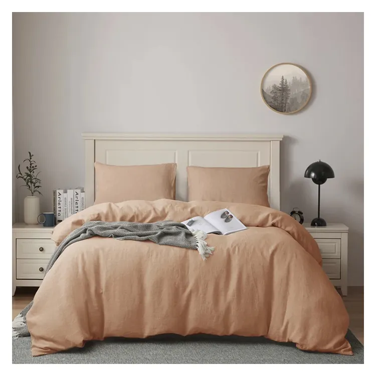 Oeko जुड़वां आकार 3pcs प्राकृतिक पत्थर धोया फ्रेंच सन सनी Duvet कवर बिस्तर सेट बिस्तर शीट सेट