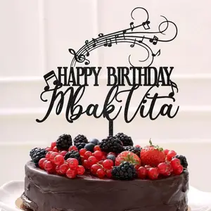 Comion bolo cursivo acrílico preto de feliz aniversário, brinquedo de decoração de bolo para homens e mulheres