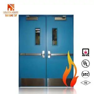 Puerta cortafuego de hospital de metal hueco con clasificación de fuego de 90 minutos con diseño de doble hoja caliente aprobado por UL para seguridad