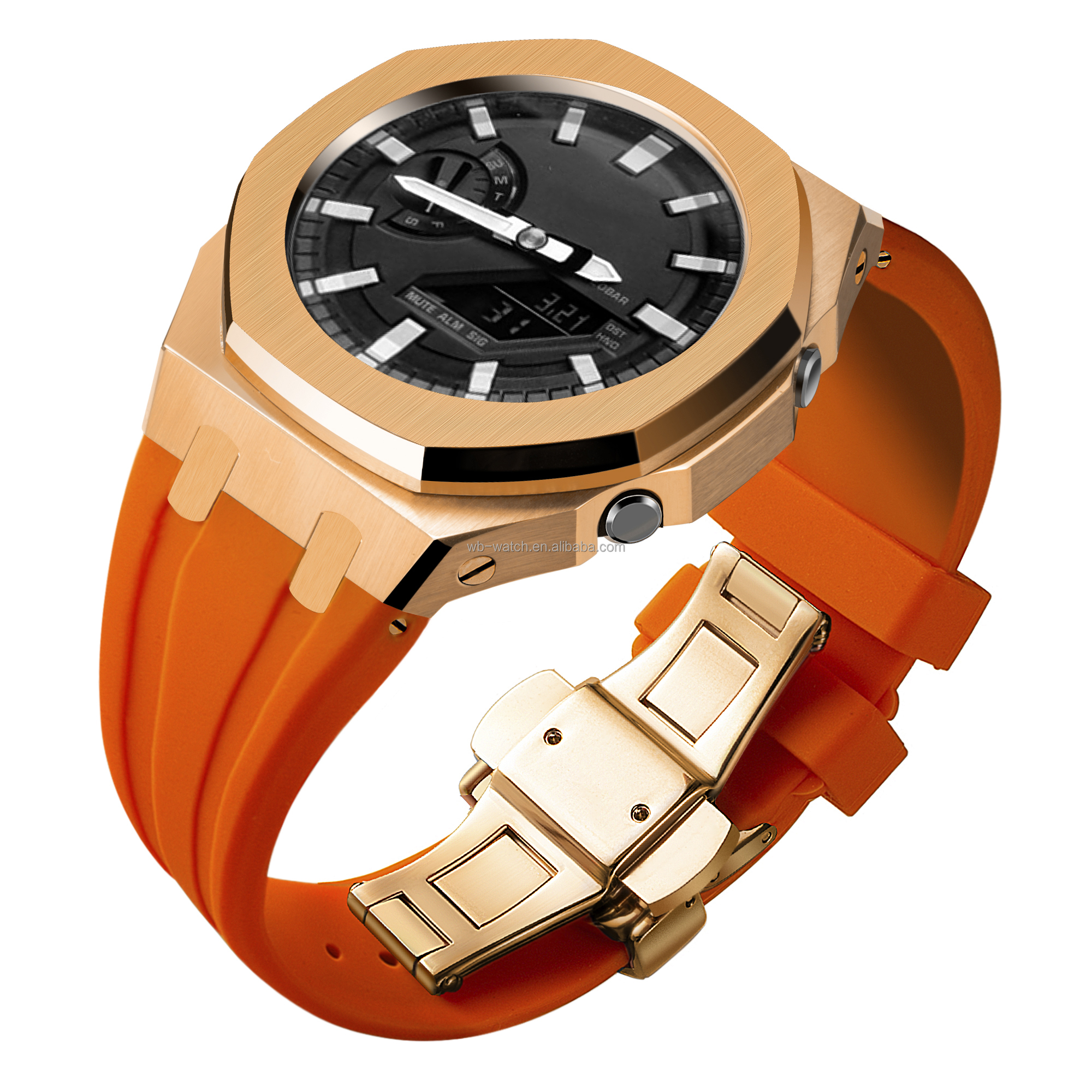 Boîtier en or rose + bracelet orange