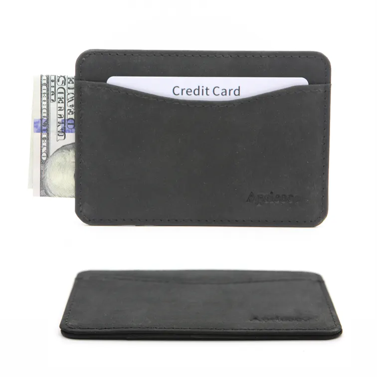 OEM Custom Men and Women Leather Minimalist Ultra Slim Credit Card Holder Front Pocket Mini Wallet