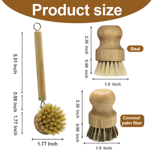 Cepillo Natural para Lavar Ollas, Cerdas Redondas de Sisal, Madera de Haya y Bambú, Accesorios para Limpieza de Platos - Product Image 2