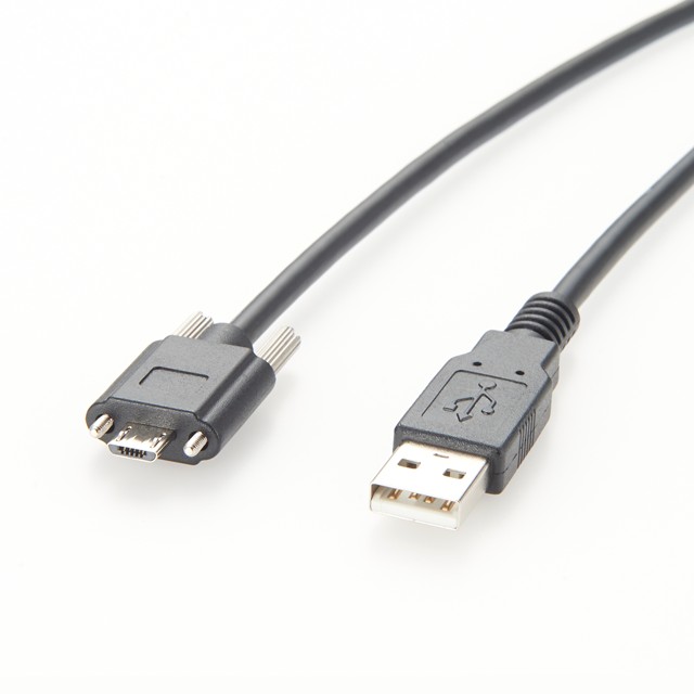 USB 2.0 a to Micro-B Screw Locking Cable with Braid Shielding and PVC Jacket for Industrial Camera Use Pure Copper Conductor
