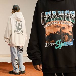 Custom High Quality Chest Printed <b>Hoodie</b> with Front and Back Double Prints High Weight Loose Fit Hooded Sweatshirt <b>Men</b> Hoodies - Product Image 6