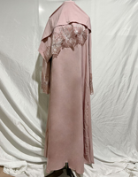 Polyester-Spitzenbesatz mit Hotfix-Strass Abaya Kaftan Bescheidenes Muslimisches Knöchellanges Kleid mit Blumenmuster und Passendem Hijab für Partys
