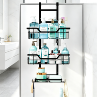 Étagère de rangement de douche à trois niveaux à suspendre sur la porte, sans perçage, en acier au carbone, étanche, avec crochets, pour salle de bain