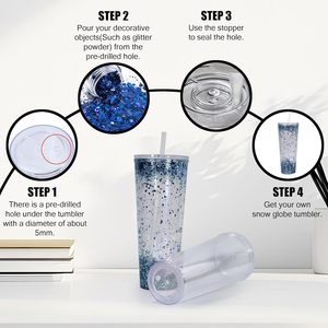 Spedizione Gratuita <span class=keywords><strong>da</strong></span> Magazzino USA, Tazza Globo di Neve <span class=keywords><strong>Fai</strong></span>-<span class=keywords><strong>da</strong></span>-<span class=keywords><strong>Te</strong></span> in Plastica Acrilica a Doppia Parete <span class=keywords><strong>da</strong></span> 24 oz con Coperchio e Cannuccia Pre-Forata - Product Image 5