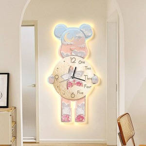 Galaxy Bear <b>Wall</b> <b>Clock</b> <b>LED</b> Light Up Silent Quartz Round Decorative Timepiece for Living Room Bedroom - Product Image 4