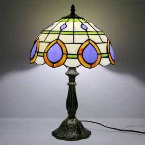LongHuiJing 12" Eco-Friendly Simple AC Powered Peacock Feathers Stained Glass Dome Shade E26 <b>Base</b> Flexible LED <b>Table</b> <b>Lamp</b> - Product Image 1