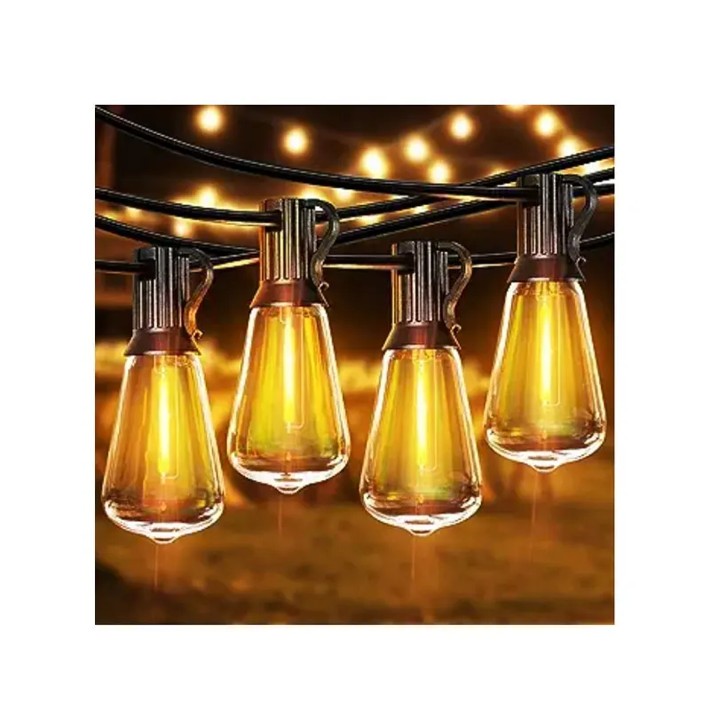 Cadena de luz decorativa de vacaciones impermeable al aire libre solar ST38 50ft 15PCs Edison Retro Light