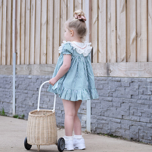 Set Abito Estivo Casual per Bambine con Maniche Corte, Righe, Ricamo Floreale e Colletto a O - Product Image 2