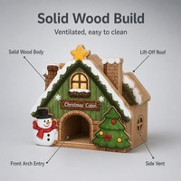 Maisonnette pour hamster en bois massif, cabane en bois naturel, toit ventilé amovible, décoration de cage pour petits animaux