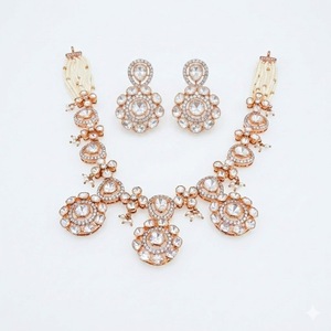 Rose Gold Crystal 925 <b>Silver</b> Jewelry Set With Chain And Floral Design For Wedding Women's Luxury Jewelry - Product Image 1