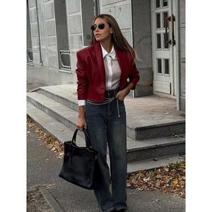 Veste Courte en Similicuir Personnalisée 2026 pour Femme, Col en V, Boutonnée, Style Motard, Manches Longues, Idéale pour l'Automne - Product Image 3