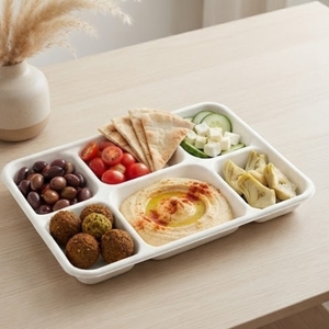 Plateau repas à six compartiments écologique jetable en bagasse de canne à sucre, contenants alimentaires divisés pour les fêtes, la restauration et les événements - Product Image 3