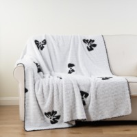 Manta de Lana Gruesa a Rayas de Buena Calidad, con Diseño Floral de Hibisco en 3D, Borde con Puntadas Únicas, Cálida y Moderna para Decoración del Hogar, para Sofá