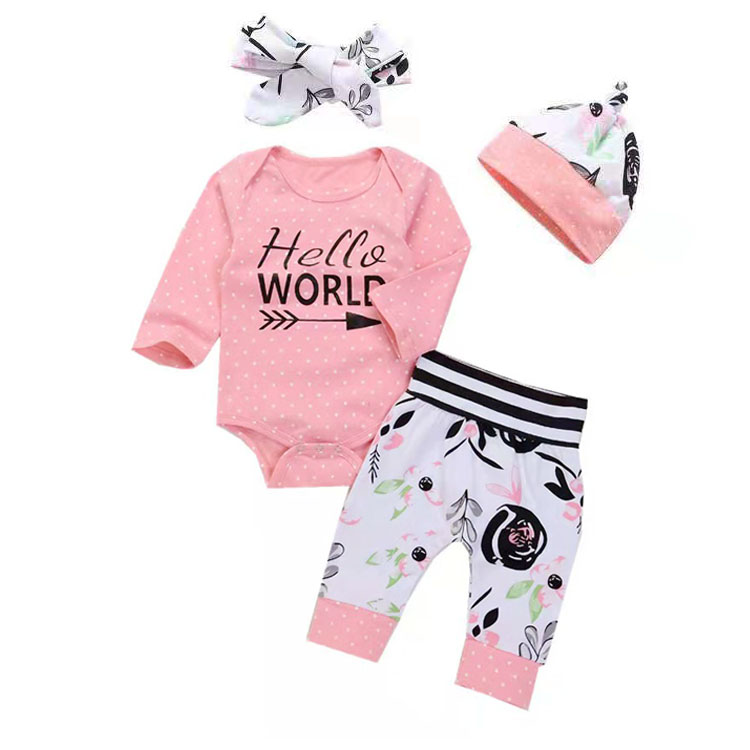 Комплекты одежды для девочек, Осенняя детская одежда для девочек, комбинезон для мальчиков, 3-4 предмета, Роскошная детская одежда унисекс на возраст 6, 12, 18 и 24 месяцев, Hello world