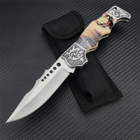 Sika Cerf Motif Résine Poignée Tactique Couteau De Poche Camping Survie EDC Chasse Couteau Pliant avec Gaine