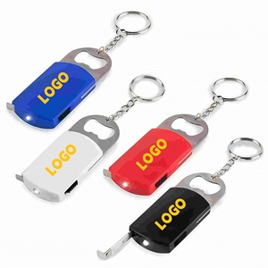 Custom Logo Promotion Gift <b>Mini</b> LED Torch Metal Bottle/Can Opener with Steel <b>Keyring</b> LED 1M/3FT Tape Measure Batteries Included - Product Image 1