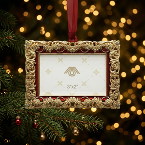 Classic Metal Christmas Ornament Rectangle 3x2 Inch Red and <b>Gold</b> Frame Handcrafted Indoor Decor - Product Image 2