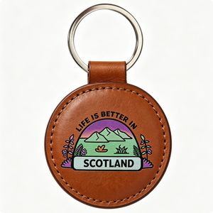 Llavero redondo de cuero, la vida es mejor en Escocia, recuerdo hecho a mano, anillo de metal, estilo fresco - Product Image 3