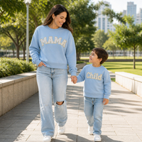 Tenues Assorties Personnalisées Mère-Fille-Fils, Pulls Col Rond 100% Coton Écologique, Vente en Gros de Luxe pour Filles