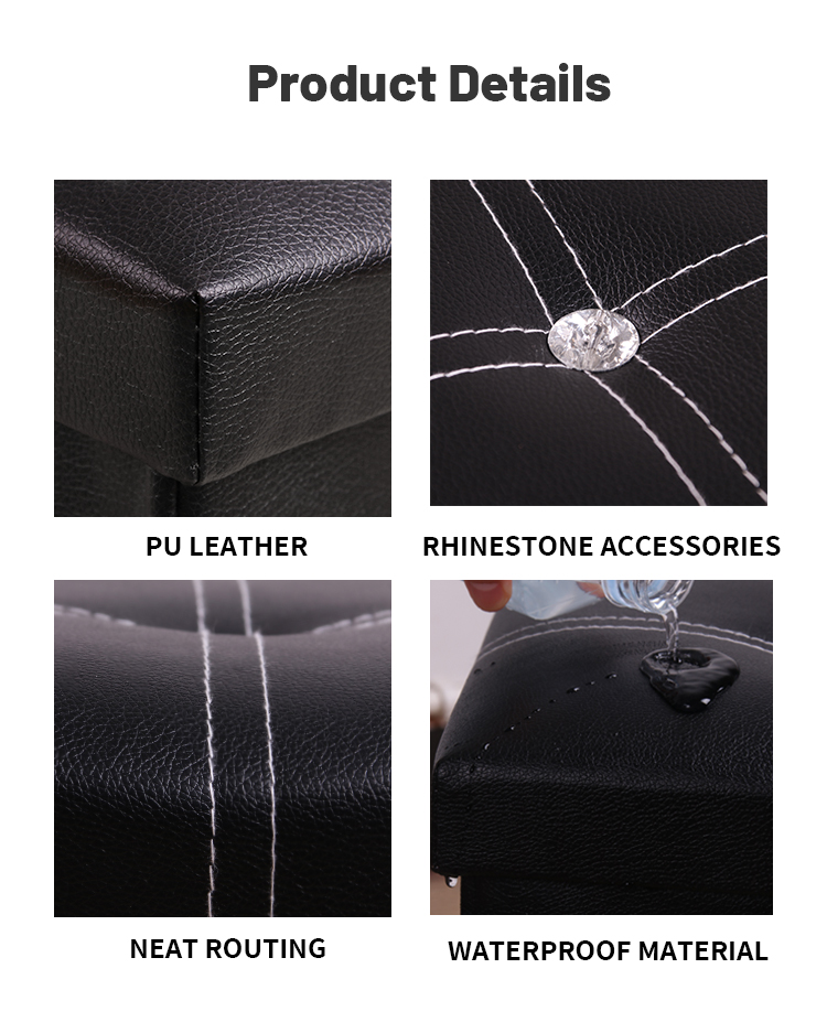Rhinestones Customized Upholstered Chair Foldable Square Storage Stool Of Bedroom Leather Ottoman