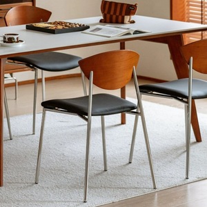 Vintage Wabi Sabi Style Dining Chair Solid Wood <b>Backrest</b> Upholstered Nordic Design For Dining Room - Product Image 1