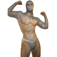 Combinaison Sexy pour homme, vêtement moulant et extensible, avec strass, pour DJ, Bar, discothèque, scène