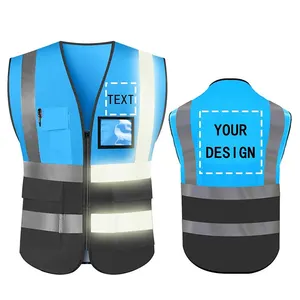 ขายส่ง Hi Vis เสื้อกั๊กสะท้อนแสงสีฟ้ากลางแจ้งแรงงาน Visibility เสื้อกั๊กจักรยานความปลอดภัยเสื้อกั๊ก