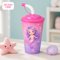 Vente chaude Personnalisé PP 18OZ Boisson Tasses Laser Imprimé Thé Tasses Soucoupes pour Bébé Enfants Prix Compétitif avec Pailles Couvercles