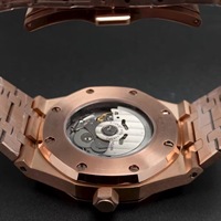 Orologio Automatico da Uomo 41mm con Cassa Ottagonale PVD Oro Rosa, Bordo Nero, Lancette Bianche, Quadrante Scheletrato, Compatibile con Movimento NH70, MOQ 1