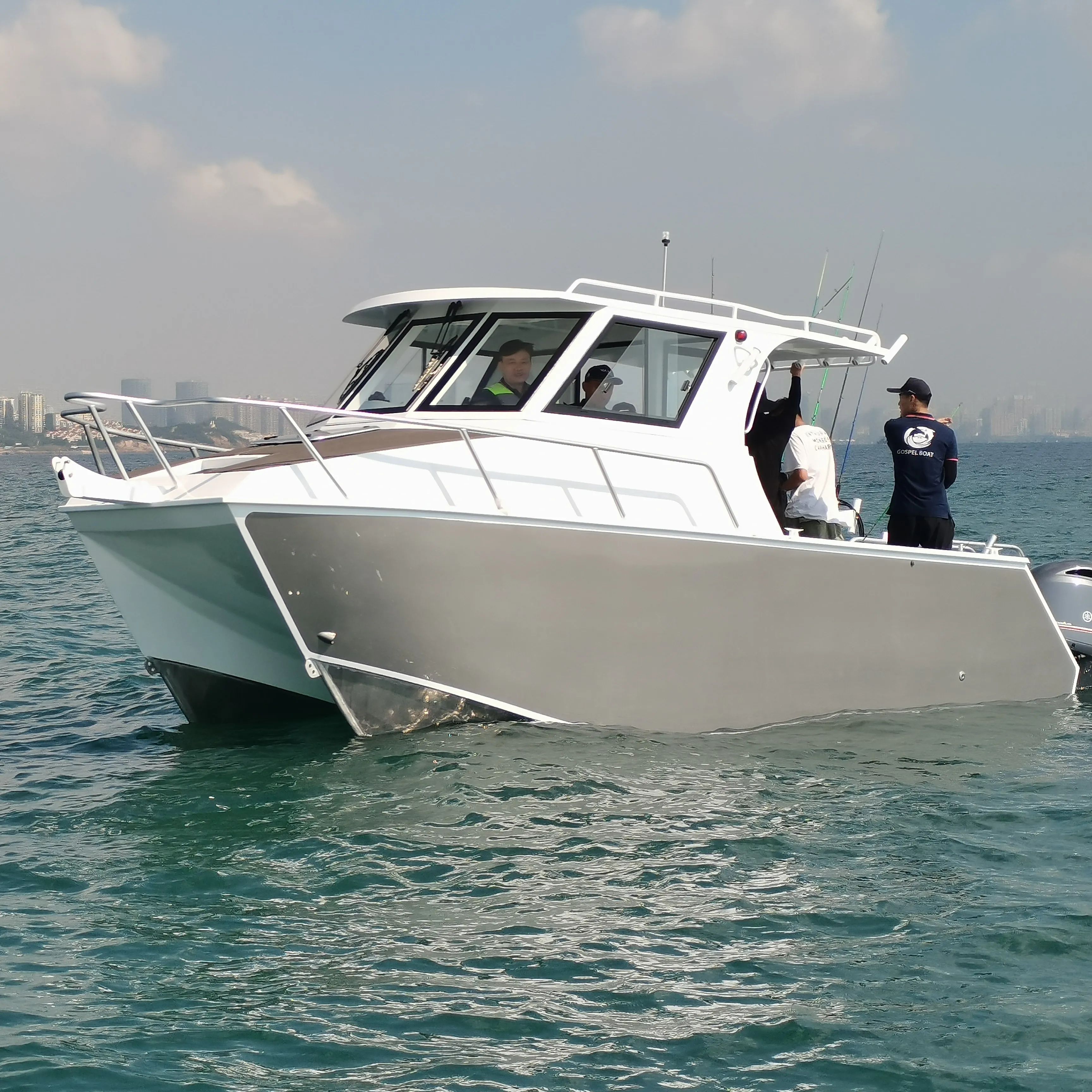 8m de aluminio de doble casco catamarán barco de pesca