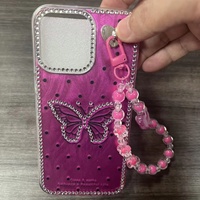 Coque de téléphone papillon diamant avec chaîne pour iPhone 18 17 16 15 14 13 12 11 et Samsung A11 A12 A13 A14 A15 A16, coque arrière IMD
