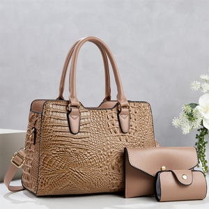 Ensemble de 3 sacs à bandoulière motif crocodile noir grande taille pour le quotidien, sac à main bandoulière pour femme avec doublure en polyester - Product Image 3