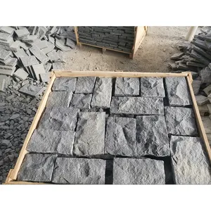 Pedra cinza escuro mais barata da superfície dividida pedra empilhada vendedor de parede para lareira