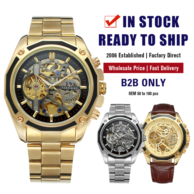 Forsining Factory China Market Trendy Male Gold WristWatch Automatic Mechanical Hour Custom Wholesale Auto Skeleton Mens Watches