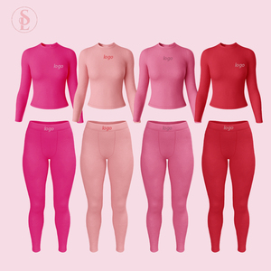 Özel kadın giyim uzun boylu kız dostu kış Loungerwear setleri pamuk nervürlü uzun kollu Legging seti kadın iki parçalı <span class=keywords><strong>Set</strong></span> - Product Image 1